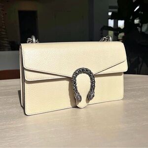 Gucci Dionysus Medium Textured Calfskin Shoulder Bag in Mystic White.